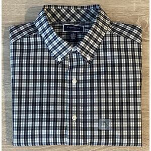 Club Room Men's XL 17-17.5 Slim Fit Dress Shirt Black & White Plaid NEW